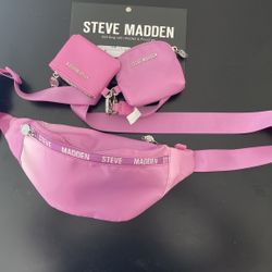 New Steve Madden Belt bag Wristlet pouch Gift Set Ombre Pink Fanny Waist Nylon