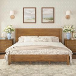 King size bed frame  Acacia Wood, No Box Spring Needed, Easy Assembly, Dark Wood