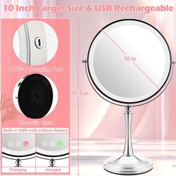 10" Large Makeup Mirror with Lights, 1X/10X 