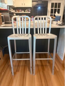 Silver Metal Bar Stools - Set of 2