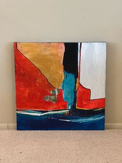 Stunning Large Square 24” By 24” Or 2 Ft By 2 Ft Abstract Modern Oil Painting On Canvas Wall Art