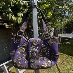 Western Pruple Stud & Buckle Floral Handbag