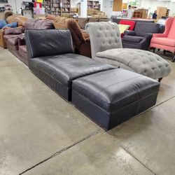 Black Leather Lounge W/  Ottoman