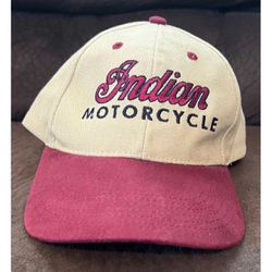 Indian Motorcycle Hat Strap Back Cap Off White & Red Baseball Biker Vintage RARE