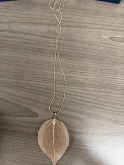 Gold Filigree Leaf Pendant Long Snake Chain Necklace