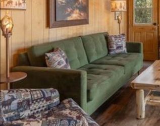 Elm Green Velvet Mid Century Apartment Sofa