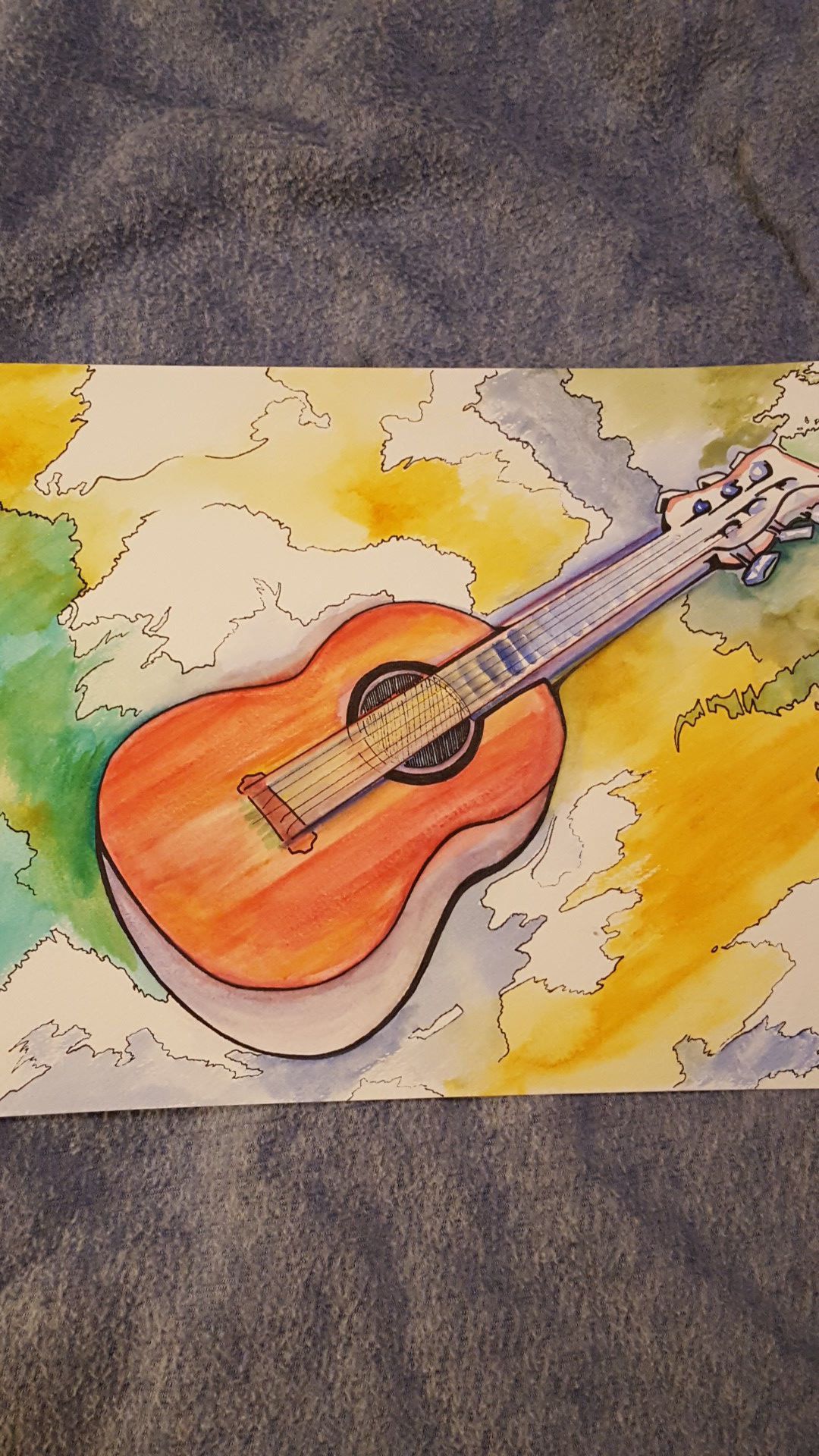 Guitar watercolor 15"x11" one of a kind