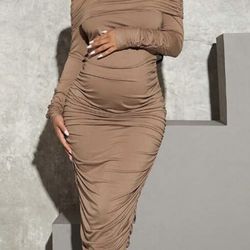 Brown off the shoulder maternity dress - NEW never worn. Size large