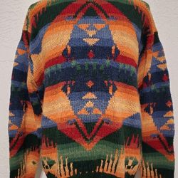 Vintage Polo Sport SPORTSMAN Hand Knit Sweater Aztec Southwest Mens XL 90s 🔥