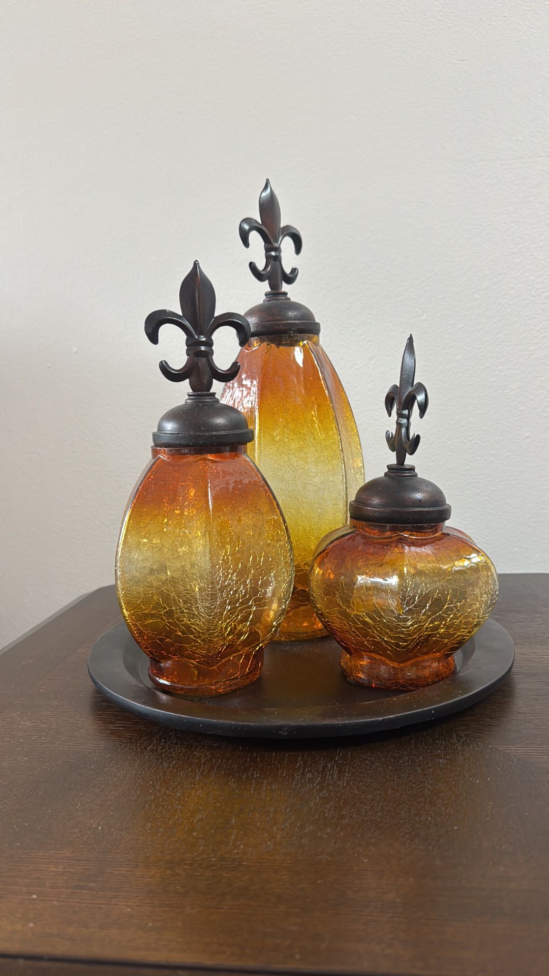 PICK UP TOMORROW ONLY! Vintage set of 3 amber glass canisters