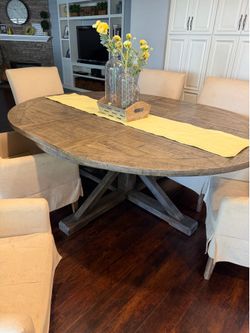 Farmhouse gray dining table and 6 chairs