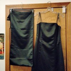 Long Black Satin Gown With Shoulder Wrap. Size Medium. Prom.