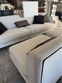 Modern Classy Sleek Sofa Set in White with Black Details 🔄
