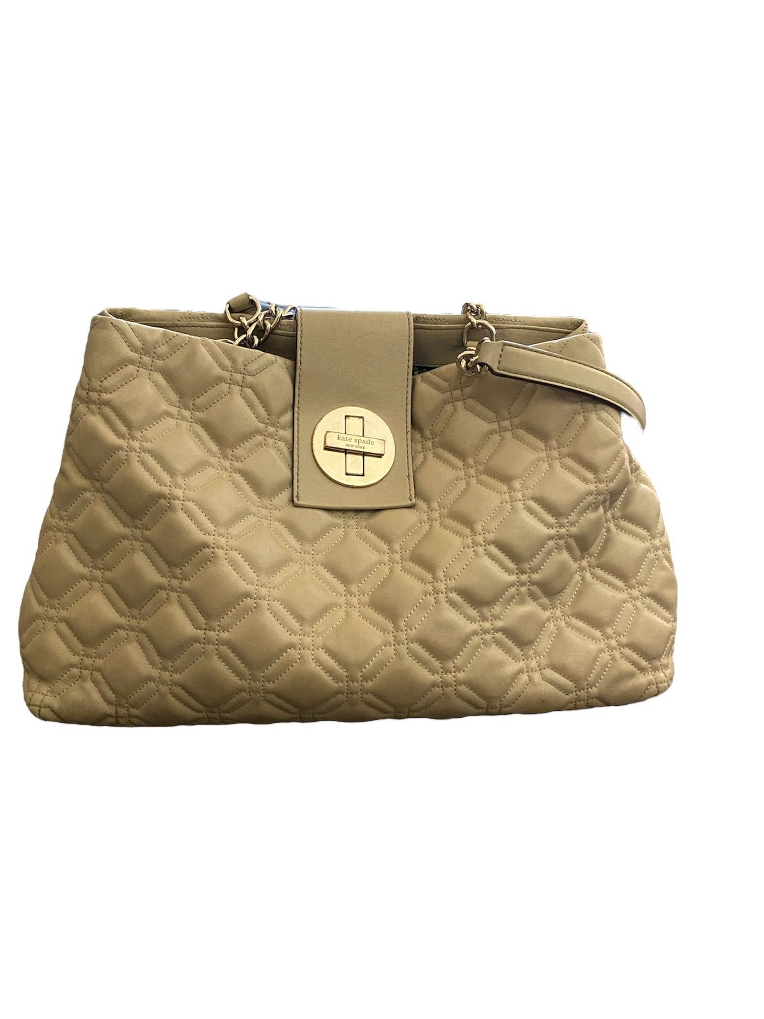 Kate Spade Bag Elena Astor Court Beige Quilted Leather Shoulder Purse Tote NYC