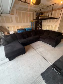 Large Black Fabric Sectional Sofa with Chaise