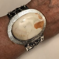 Scolecite 925 Sterling Silver Cuff Bracelet 