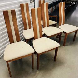 6x Vintage Mid Century Danish Teak Tall Back Dining Chairs for