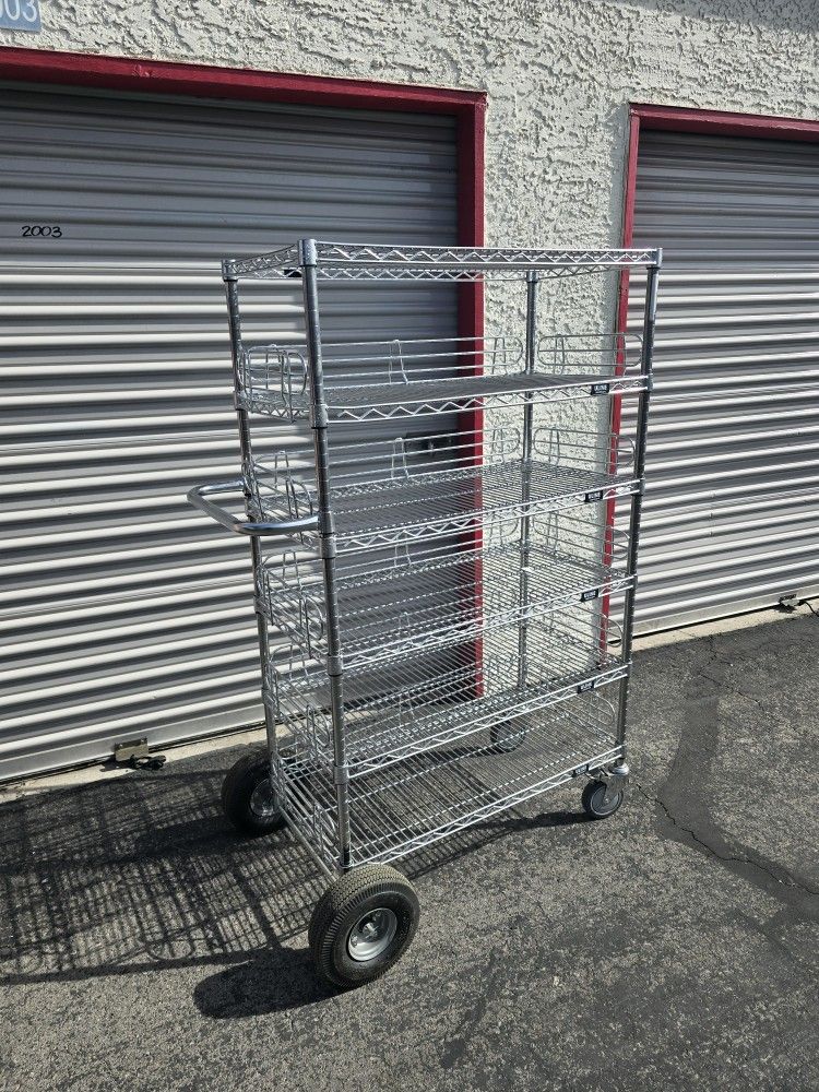 Uline Heavy Duty Metal Storage 6 Shelf Bin Picker Cart On Wheels 42w x 26D x 61H 1000lb Capacity H-3906