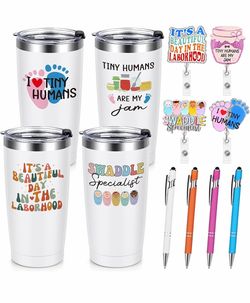 12Pcs Labor and Delivery Nurse Gifts, 20oz Insulated Tumbler with Lid, Ballpoint Pens, Badge Clips, L&D RN Nurse Gifts for Nurses Week Appreciation Ch