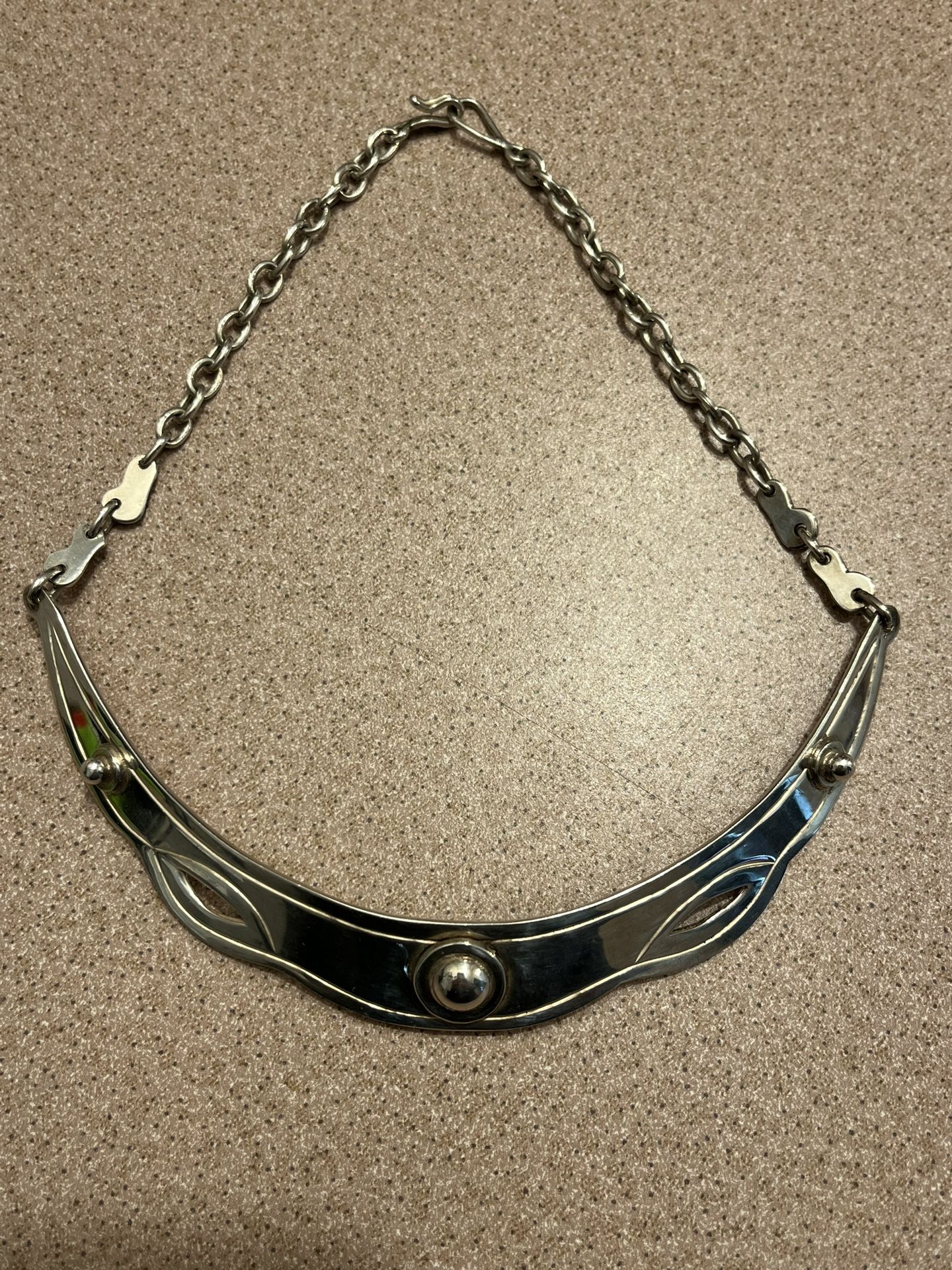 Sterling Silver - PERU Signed Tribal Collar Choker Chain Necklace