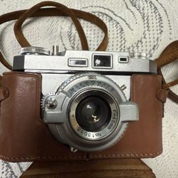 1955 Vintage Super Westomat 35 Camera Juplen Model 11 folding flash Leather Bag
