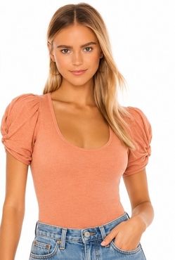 Free People Ava Puff Sleeve Bodysuit Pink Cinnamon