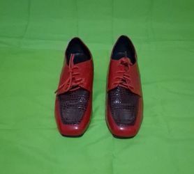 woman red shoes