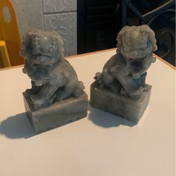 Pair of Vintage Chinese Stone Carved Foo Dogs