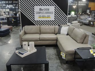 Rutherford Home Bari Greige Leather Sectional Sofa with Chaise