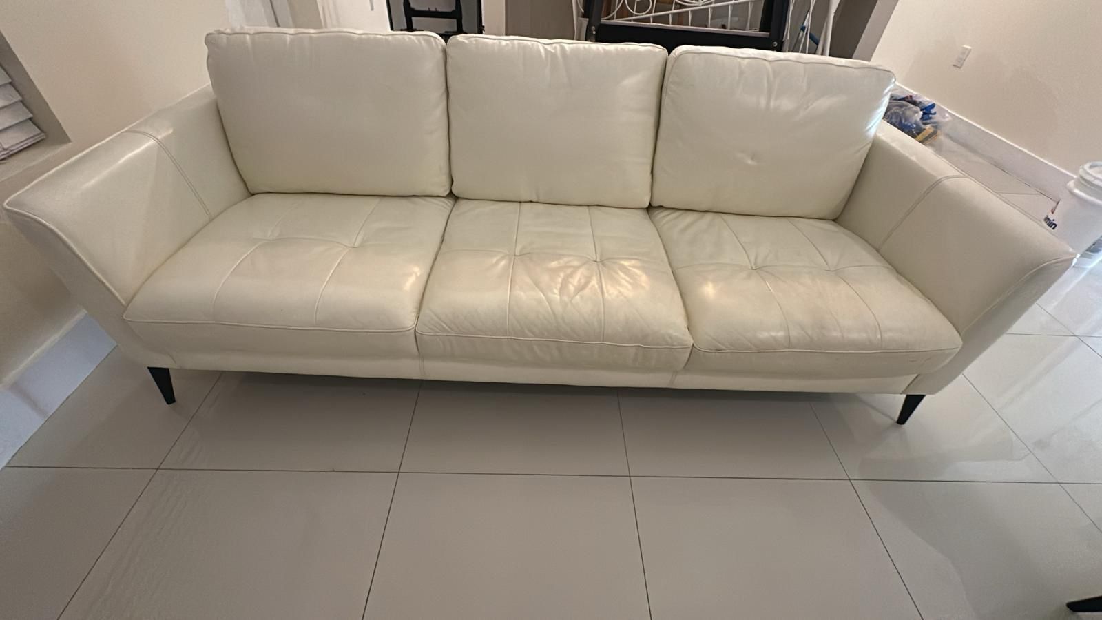 Genuine White Leather Sofa and Armchair