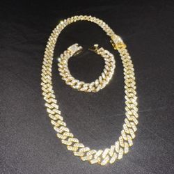 Gold Plated Iced Out Chain 20” And Bracelet 8” New