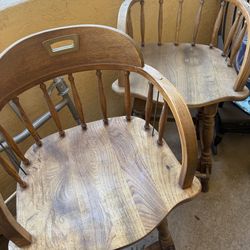 Vintage Wooden Bar Stools with Brass Accents – Set of 2