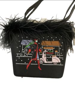 NWT Gigi Olivia Black Embroidered Feathers Handbag