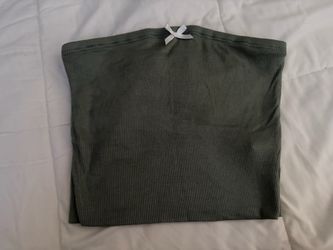 Olive Green Ribbed Tube Top with Bow