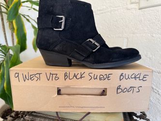 Nine West Black Distressed Suede Leather Vintage America Ankle Boots Size 11