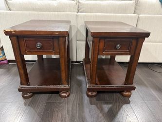 Pair of Dark Wood End Tables with Drawer