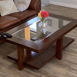 Solid Wood Coffee Table with Glass Inset Top
