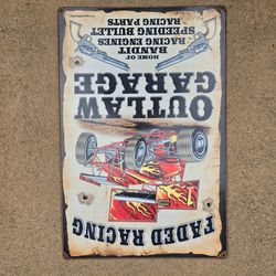 12x8 Vintage Outlaw Garage Metal Racing Sign
