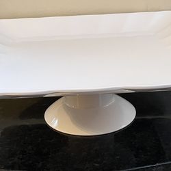 NEW! LARGE WHITE SQUARE SCALLOPED MELAMINE PLATTER & BASE