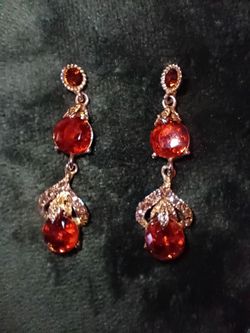 Vintage Red Stone Drop Dangle Earrings