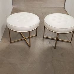 Pair Of Leather Of Ottomans New 