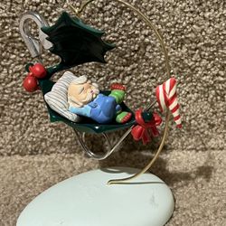 Vintage Enesco 1988 "Christmas Pin-Up" Cute Elf & Safety Pin Ornament with Box