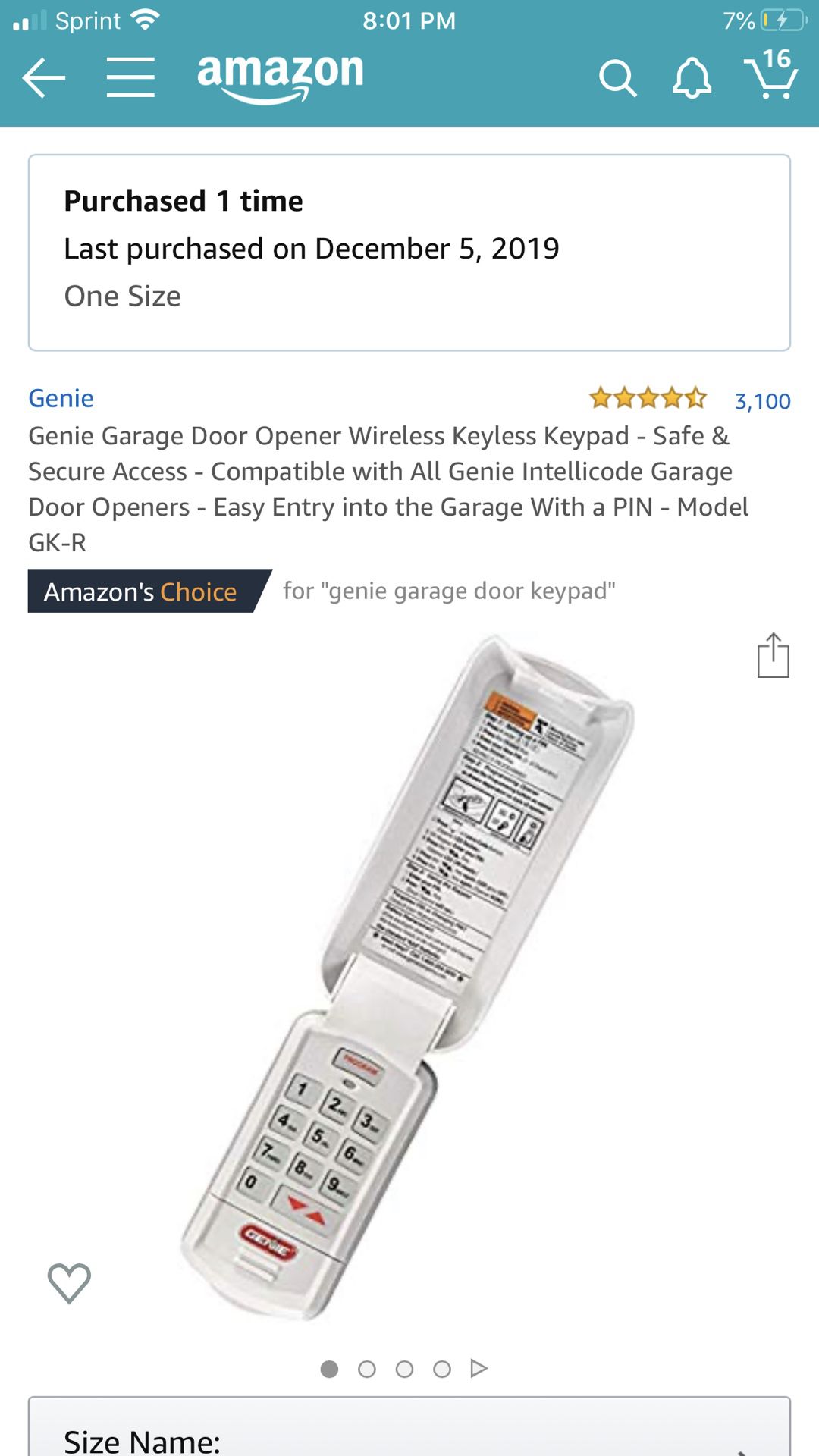 Genie wireless keypad