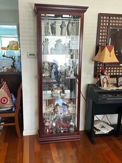 Cherry Wood Curio Display Cabinet with Glass Shelves