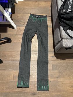 Hood By Air Dark Gray Denim Jeans with Green Text Print