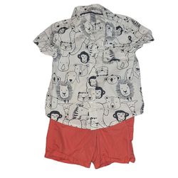 Carters Boys 24 Month Outfit Toddler Summer Clothes Button Up Animals Lion Beach
