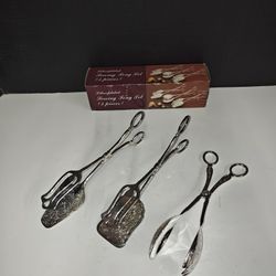 Vintage R. Morgan Collection Set Of 3 Silverplated 9" Serving Tongs Same Design
