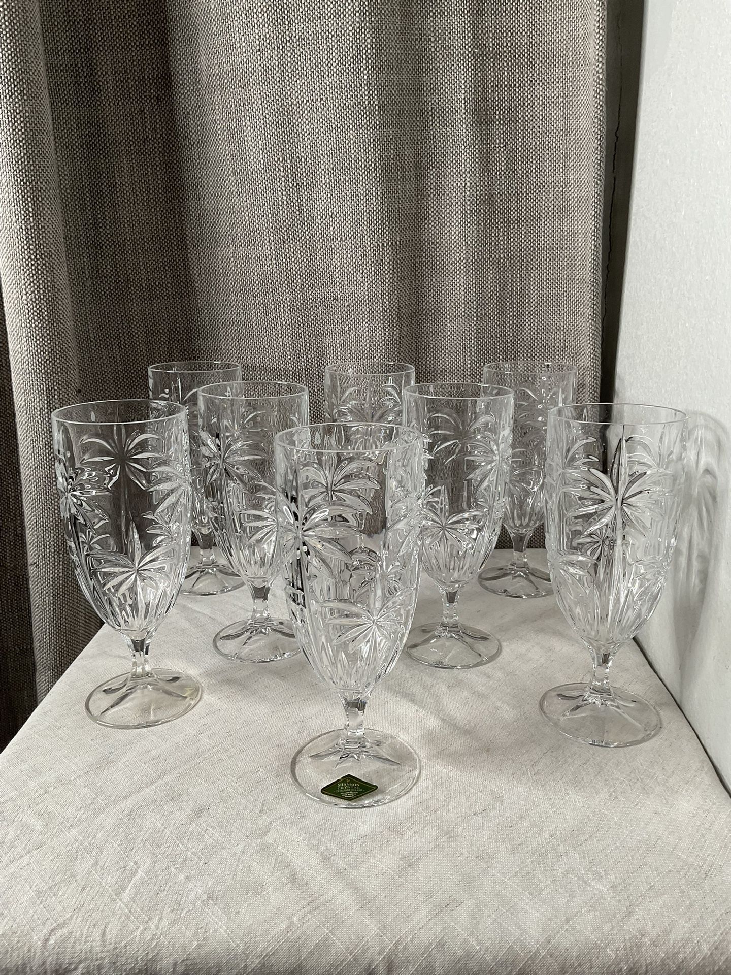 Godinger Shannon Crystal South Beach Palm Tree Water Goblets/Iced Tea Glasses Set Of 8