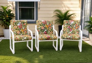 Set of 3 PVC Patio Chairs with Tropical Cushions
