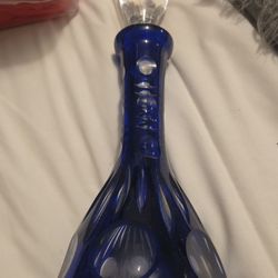 Cobalt Blue Cut-to-Clear Crystal Decanter